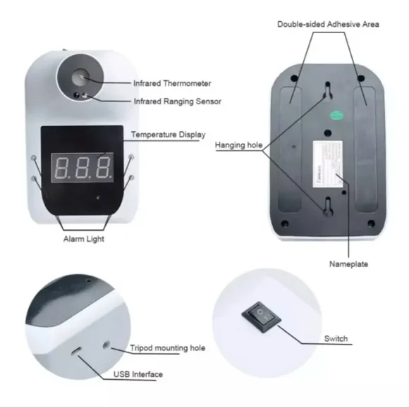 Infrared Thermometer Digital LCD Wall Mount Non Contact Temperature Alarm USB - Picture 3 of 6